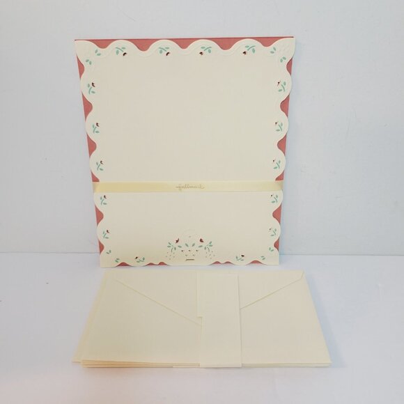 Vtg Mix Hallmark Scalloped Floral Pink Rose Stationary Paper CLEAN w/Envelopes - Picture 2 of 4